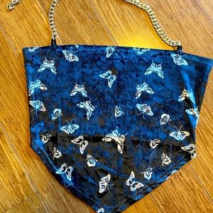 Butterfly Chain Strapless Velvet Crop Top